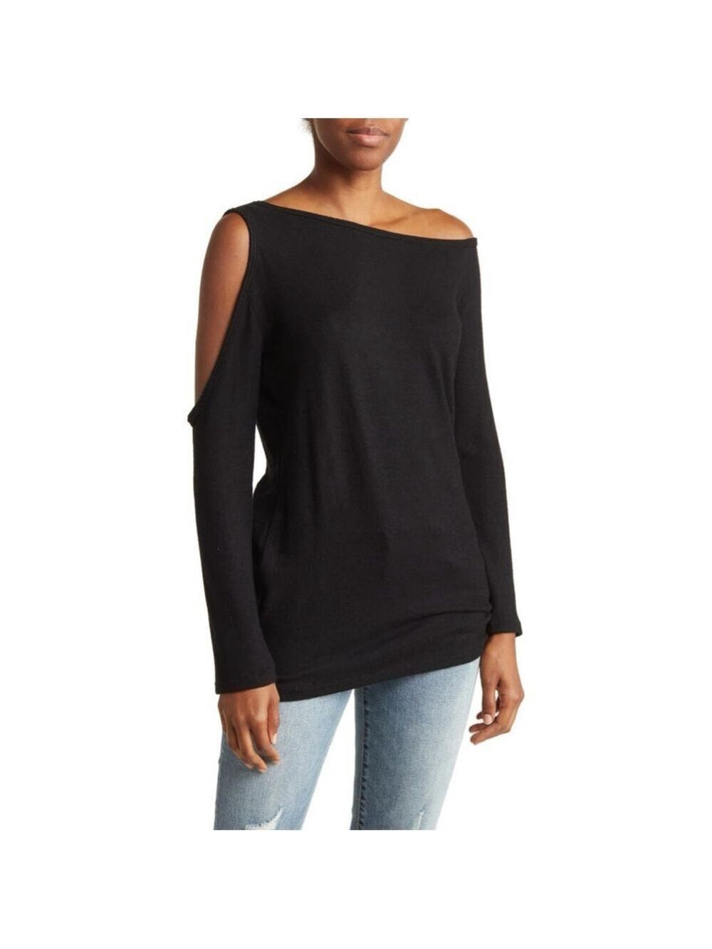 GO Couture NAVY Blue Cold Shoulder Long Sleeve Tunic Size S